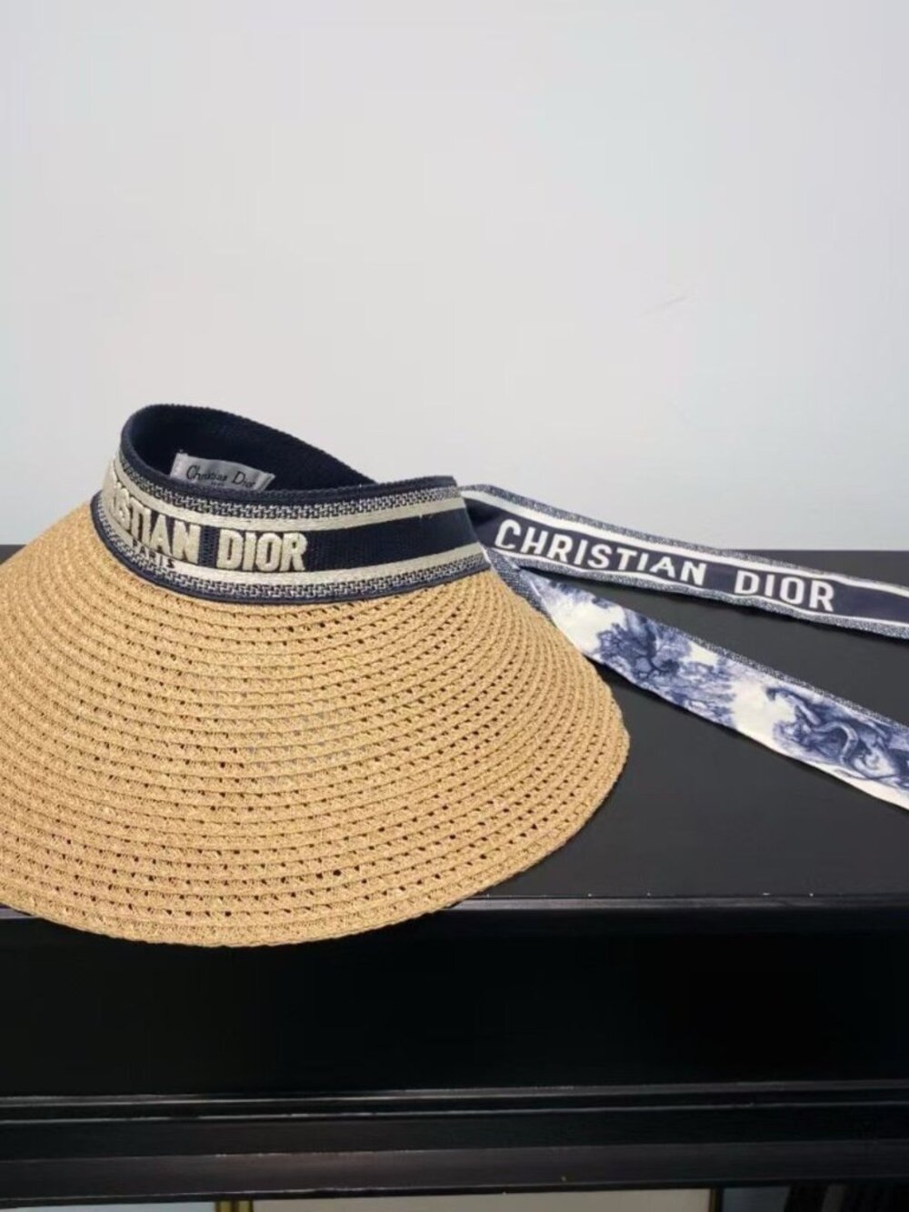 🌞Christian Dior Logo Visor Hat With Printed Long Ribbon Strap